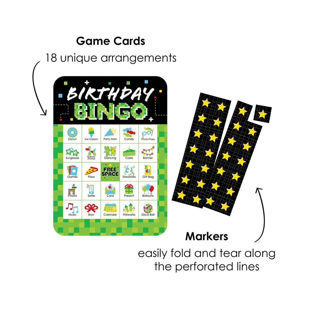 商品Big Dot of Happiness|Game Zone Cards and Markers Video Game Party or Birthday Party Bingo Game 18 Ct,价格¥135,第3张图片详细描述