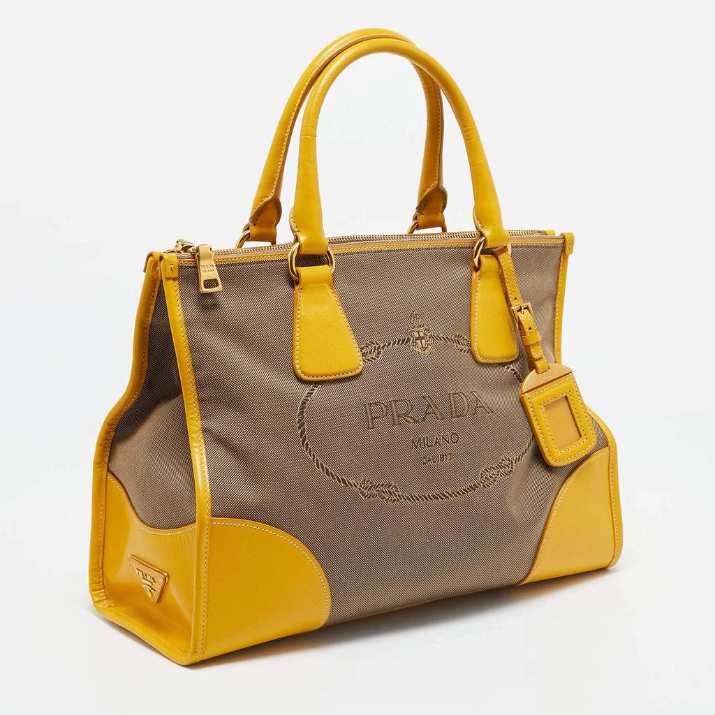 商品[二手商品] Prada|Prada Yellow/Beige Logo Jacquard and Leather Double Zip Tote,价格¥4903,第3张图片详细描述