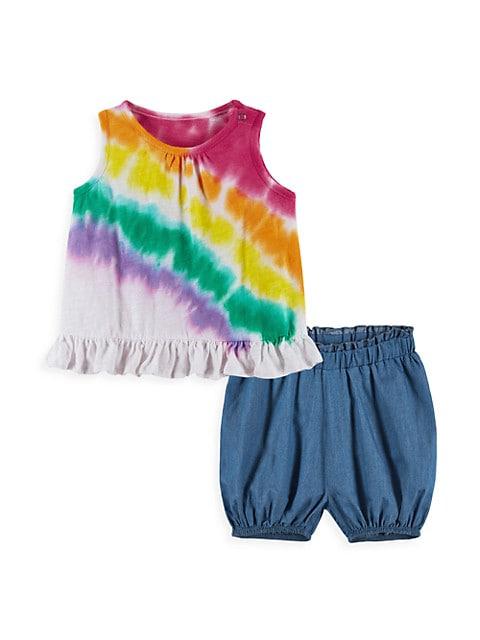 Baby Girl's 2-Piece Jersey Tie-Dye Print Tank & Chambray Shorts Set商品第1张图片规格展示