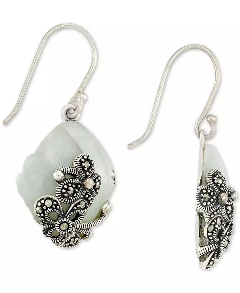 商品Macy's|Jade (15 x 20 x 4mm) & Marcasite Flower Drop Earrings in Sterling Silver,价格¥1543,第1张图片