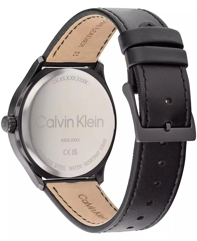 商品Calvin Klein|Men's 3H Quartz Black Leather Strap Watch 43mm,价格¥668,第3张图片详细描述