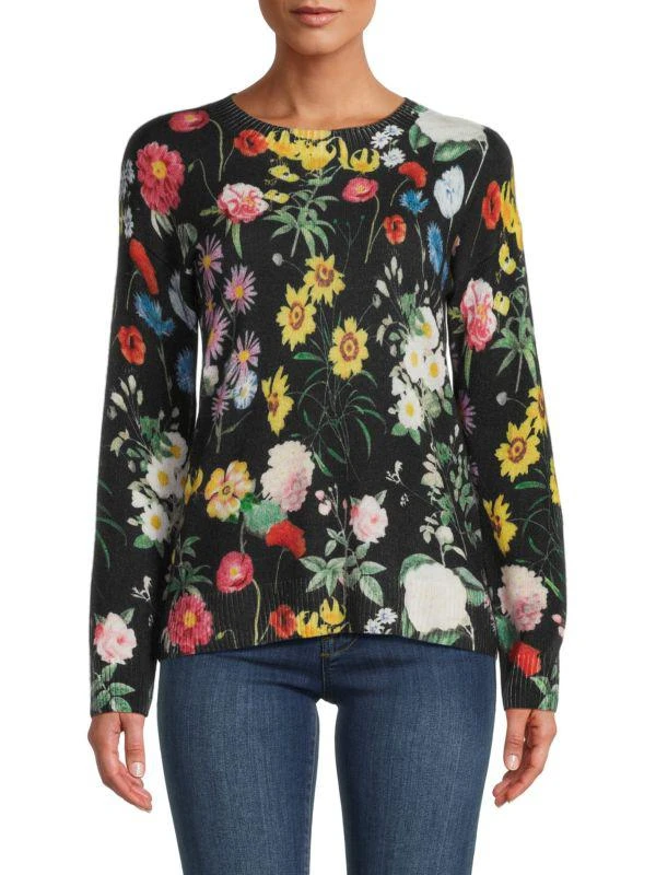 商品Saks Fifth Avenue|Floral Crewneck 100% Cashmere Sweater,价格¥375,第1张图片