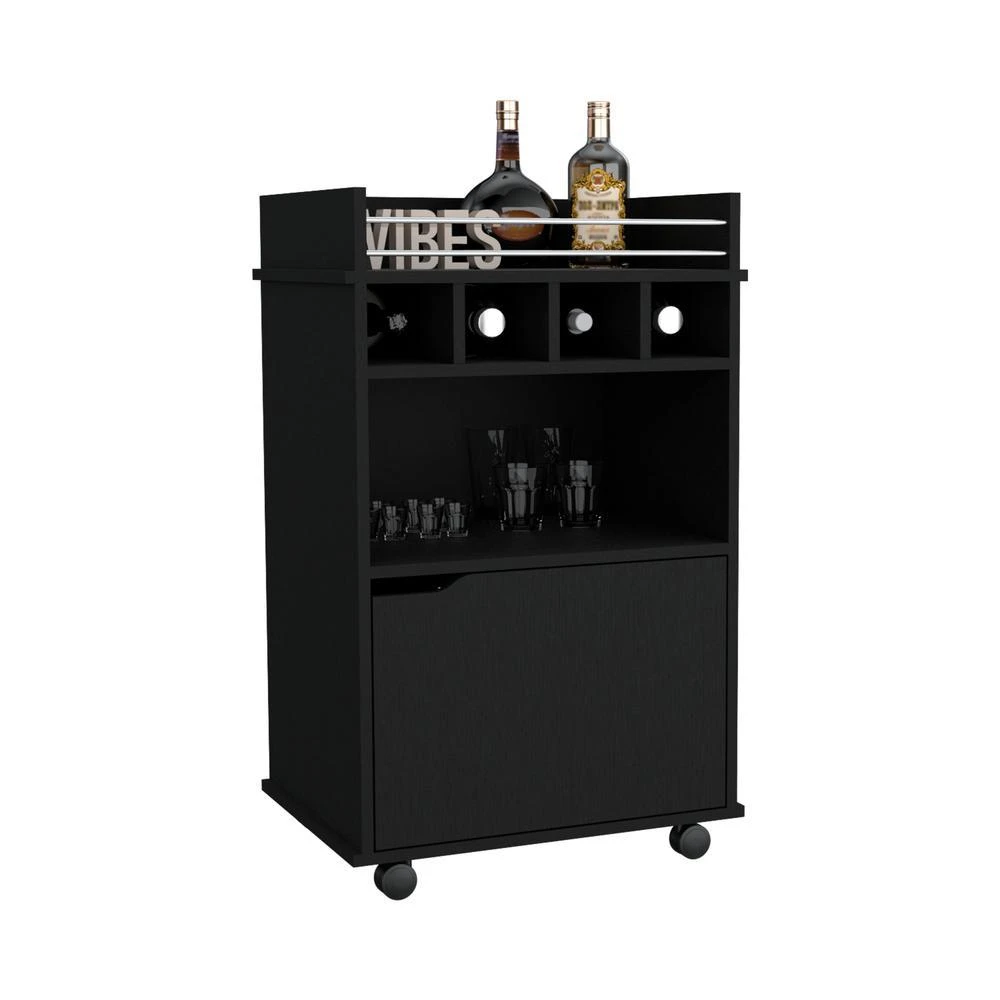 商品Depot E-Shop|Sims 35" H Bar Cart with Two Shelves four Wine Cubbies and One Cabinet,Black,价格¥1742,第4张图片详细描述