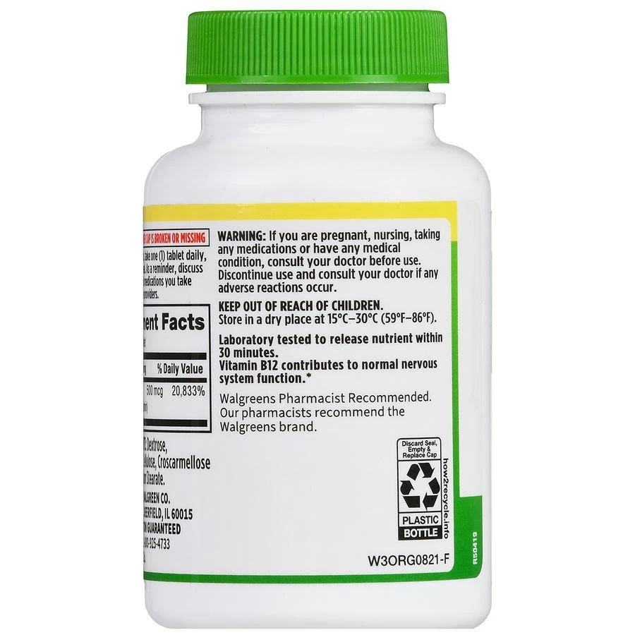 商品Walgreens|Vitamin B12 500 mcg Tablets,价格¥141,第4张图片详细描述