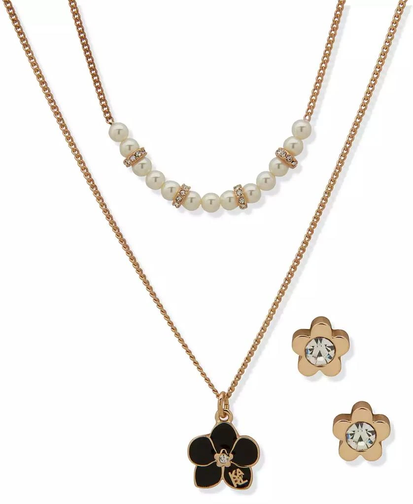 商品Karl Lagerfeld Paris|2-Pc. Imitation Pearl Gold-Tone Flower Necklace and Earrings Set,价格¥196,第1张图片