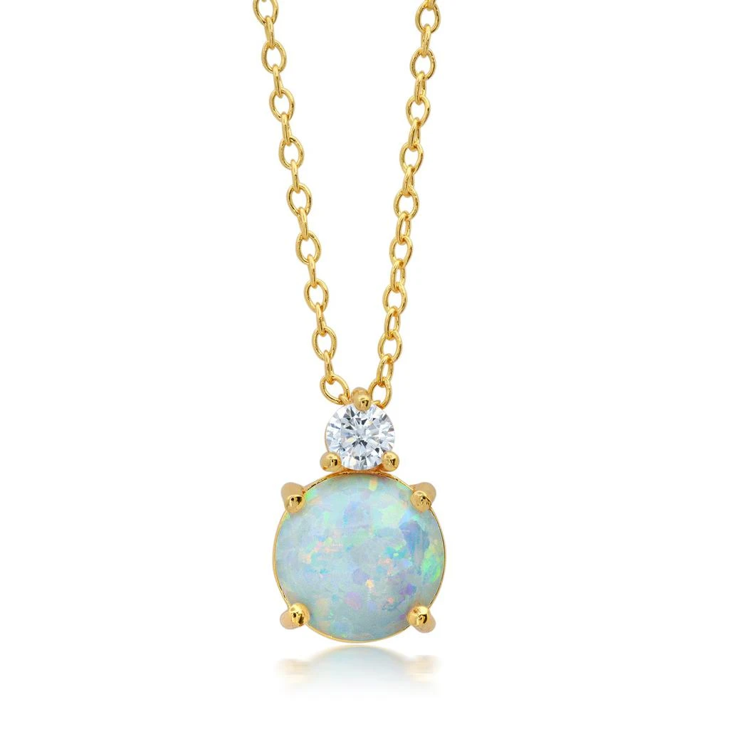 商品Nicole Miller|18k Yellow Gold Overlay over Sterling Silver Round Gemstone Pendant Necklace with CZ Accents on 18 Inch Adjustable Chain,价格¥412,第3张图片详细描述