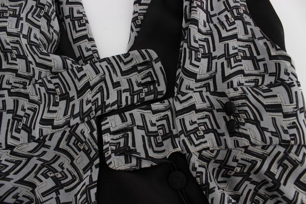 Karl Lagerfeld Gray Black Silk Blouse Top商品第6张图片规格展示