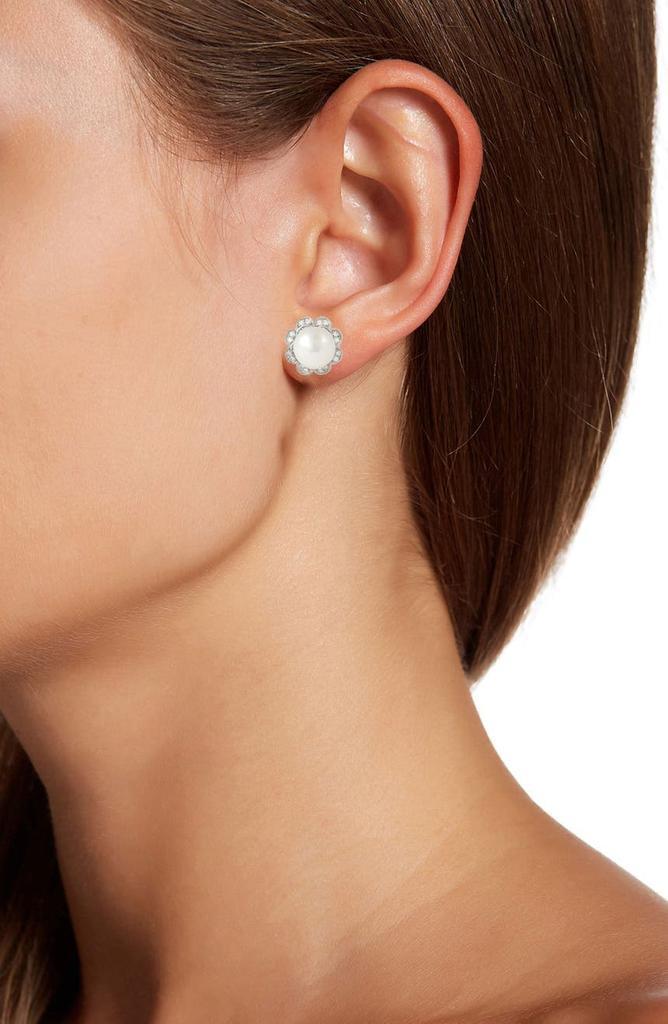 商品Savvy Cie Jewels|Sterling Silver 7-8mm Cultured Pearl CZ Halo Stud Earrings,价格¥435,第4张图片详细描述