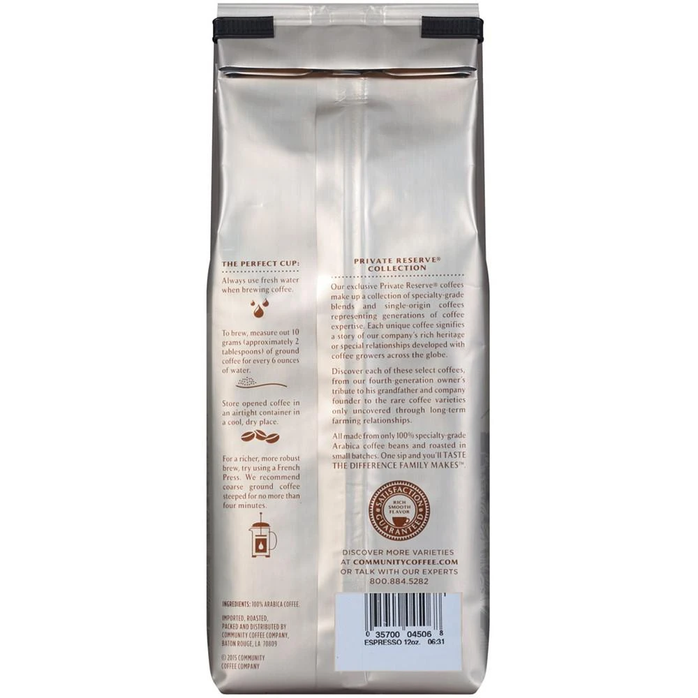 商品Community Coffee|Private Reserve Espresso Extra Dark Roast Specialty-Grade Whole Bean Coffee, 12 Oz - 6 Pack,价格¥651,第3张图片详细描述