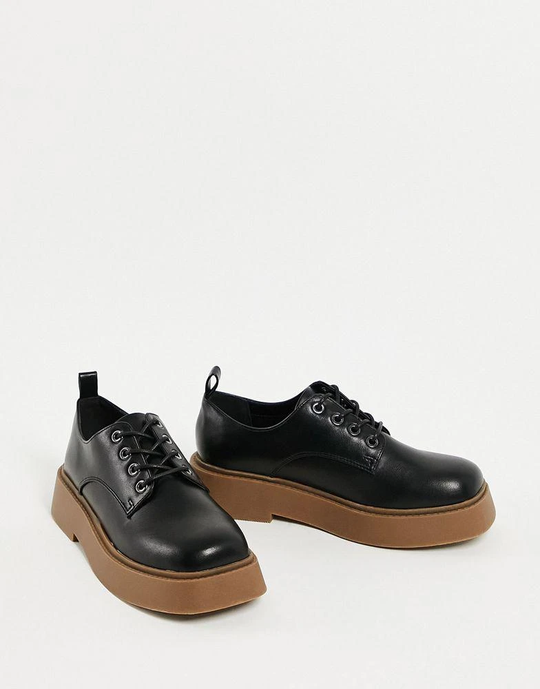 商品ASOS|ASOS DESIGN Martial chunky lace up flat shoes in black,价格¥177,第2张图片详细描述