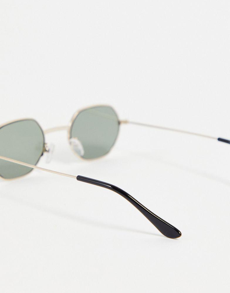 ASOS DESIGN 90's/Retro mini angled sunglasses in gold metal with dark green lens - GOLD商品第3张图片规格展示