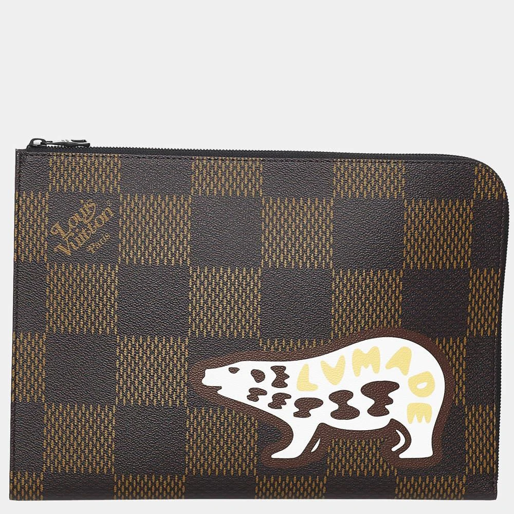 商品[二手商品] Louis Vuitton|Louis Vuitton Brown Damier Ebene Nigo Bear Clutch Bag,价格¥8816,第1张图片