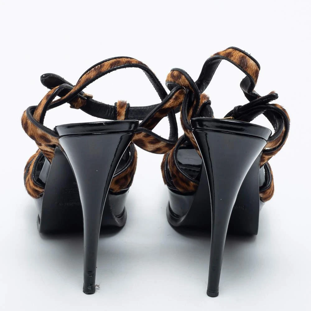 商品[二手商品] Yves Saint Laurent|Saint Laurent Brown/Black Calf Hair Tribute Ankle Strap Sandals Size 39,价格¥974,第5张图片详细描述