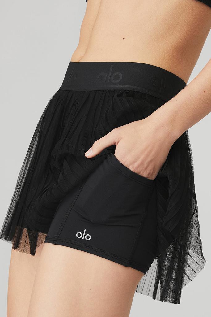 商品Alo|Mesh Flirty Tennis Skirt - Black,价格¥328,第6张图片详细描述