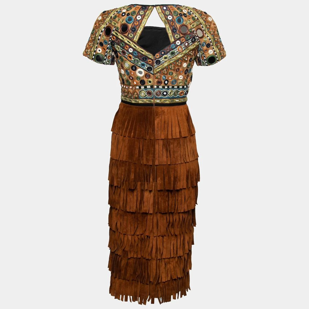商品[二手商品] Burberry|Burberry Prorsum Russet Brown Mirror Embellished Fringed Suede Midi Dress S,价格¥3697,第2张图片详细描述