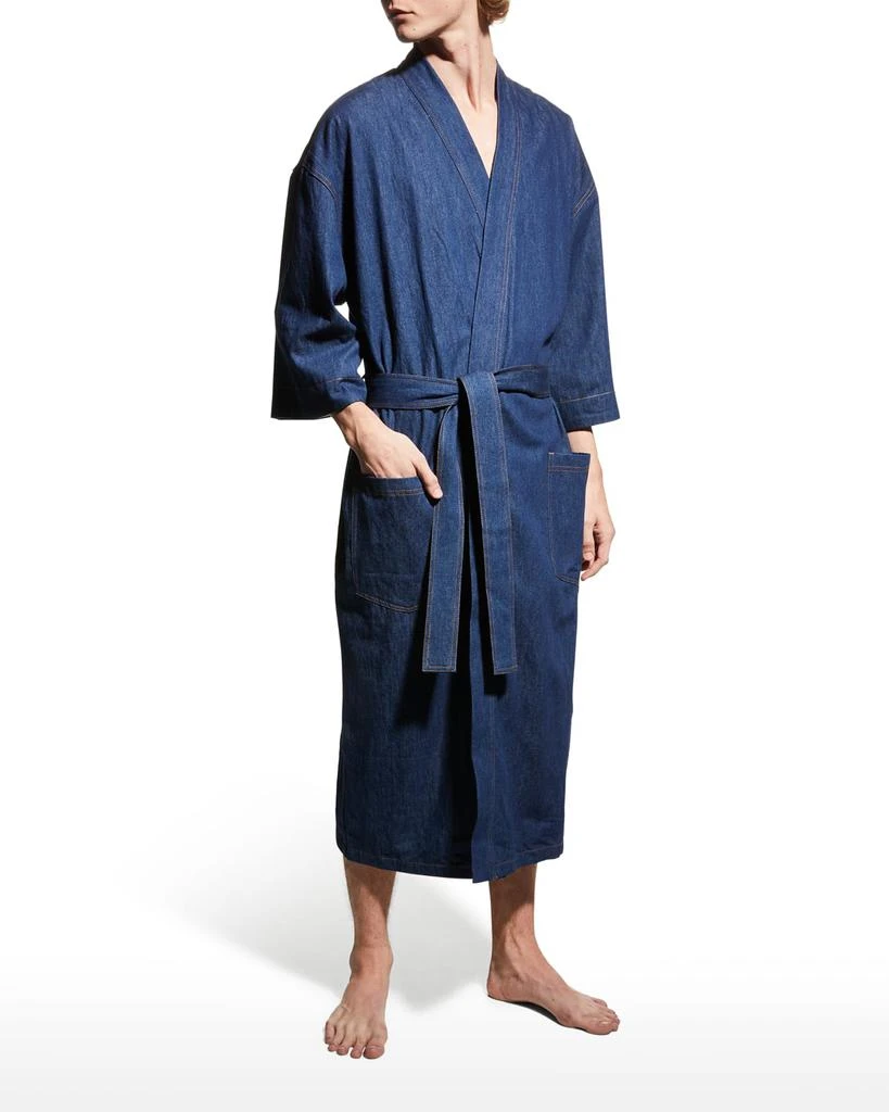 商品Majestic International|Men's Jasper Terry-Lined Denim Kimono Robe,价格¥781,第1张图片