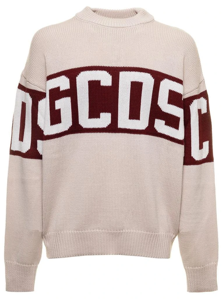 商品GCDS|Off White Sweater in Mixed Wool Knit with Contrast Jacquard Logo Band GCDS Man,价格¥1875,第1张图片