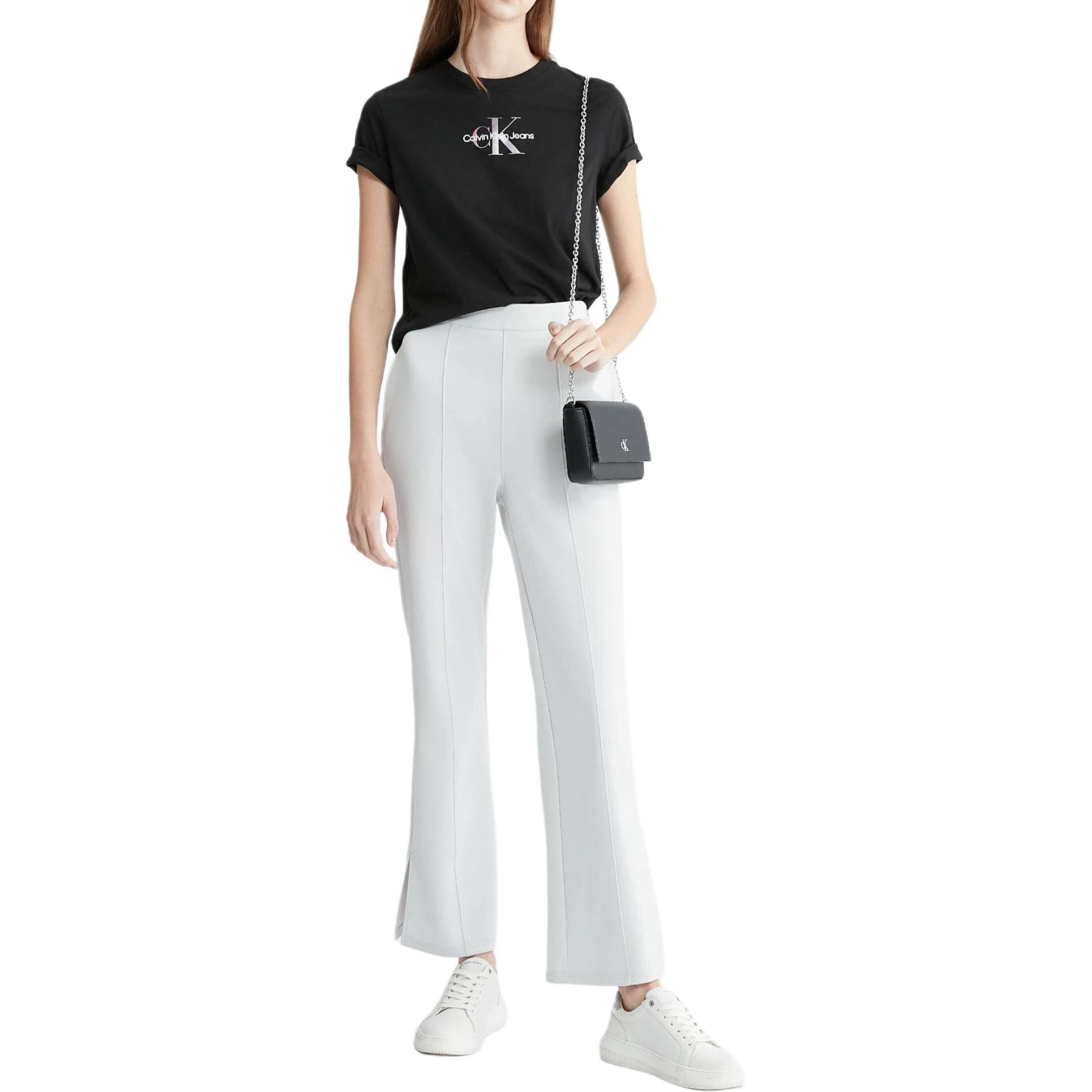 商品[国内直发] Calvin Klein|CALVIN KLEIN  Jeans SS24 纯色圆领套头短袖  常规T恤 女款 黑色,价格¥579,第3张图片详细描述