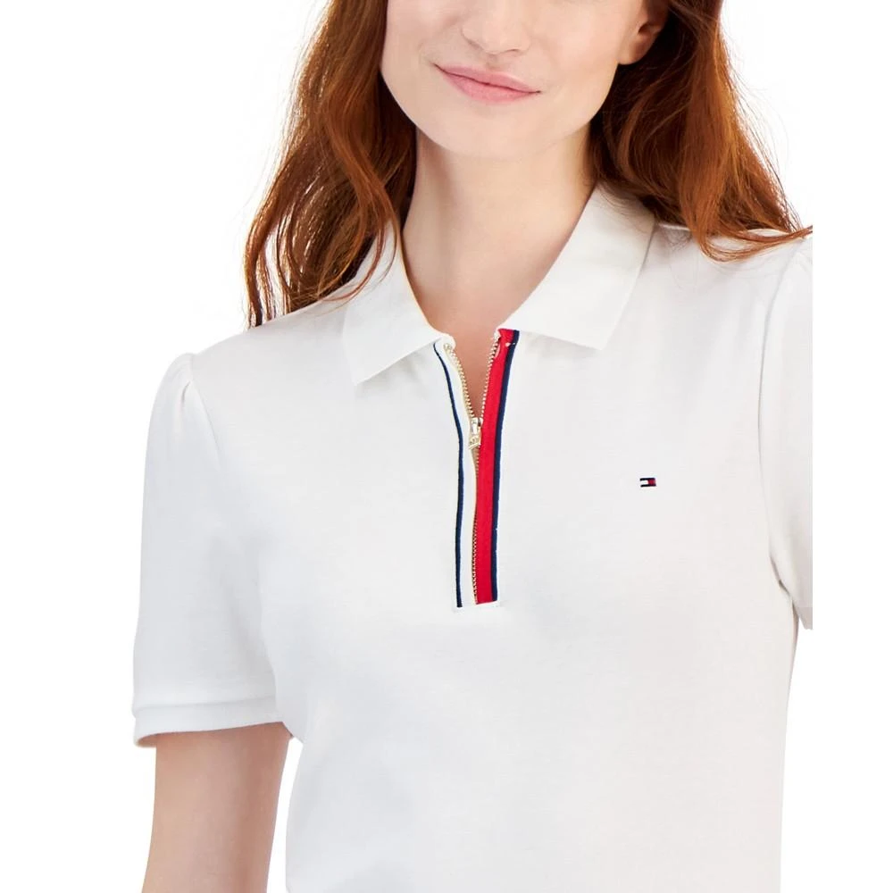 商品Tommy Hilfiger|Women's Cotton Zip-Front Short-Sleeve Polo Shirt,价格¥336,第3张图片详细描述