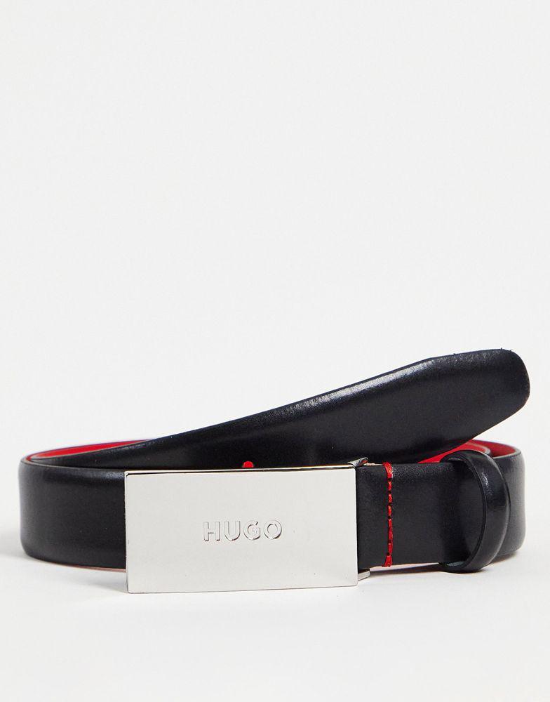 商品Hugo Boss|Hugo metal buckle belt in black,价格¥643,第1张图片
