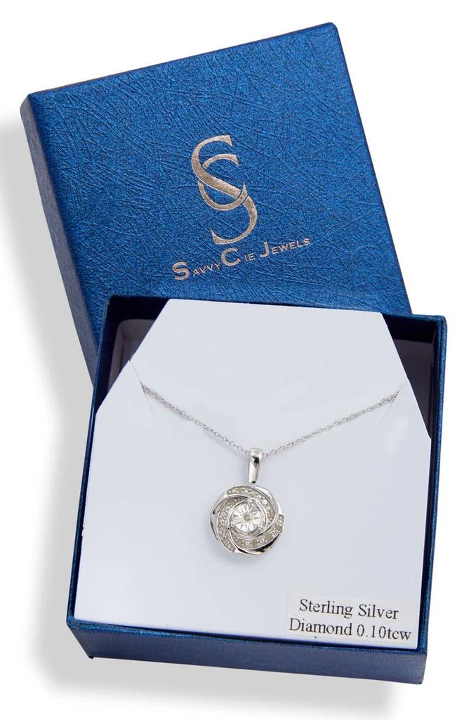 商品Savvy Cie Jewels|Sterling Silver Bright Cut Diamond Round Swirl Pendant Necklace - 0.10 ctw,价格¥246,第3张图片详细描述
