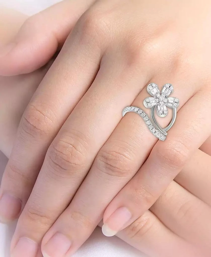 商品Macy's|Diamond Round & Baguette Flower Statement Ring (1 ct. t.w.) in 14k White Gold,价格¥9872,第2张图片详细描述