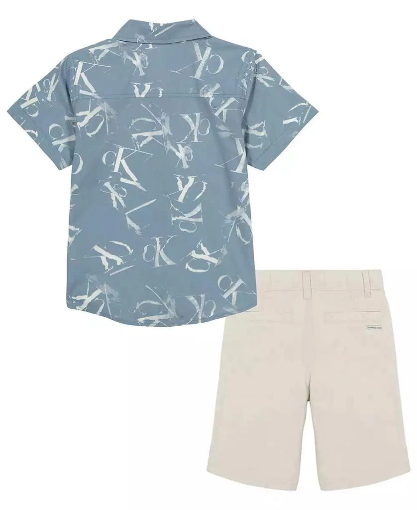 商品Calvin Klein|Toddler and Little Boy Plaid Poplin Button-Front Shirt Twill Shorts Set,价格¥118,第2张图片详细描述