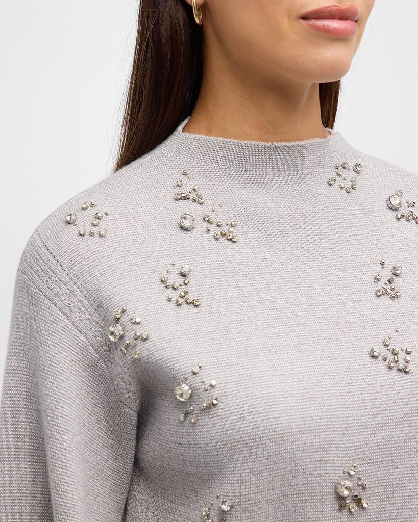 Metallic Merino Wool Embellished Mockneck Pullover Sweater商品第7张图片规格展示