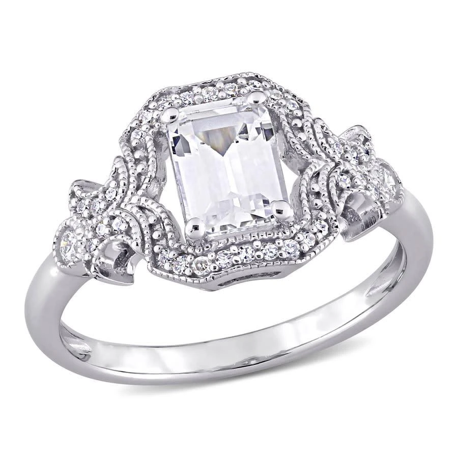 商品Amour|1/6 CT TDW Diamond and 1 3/5 CT TGW Created White Sapphire Cocktail Ring in Sterling Silver,价格¥1216,第1张图片