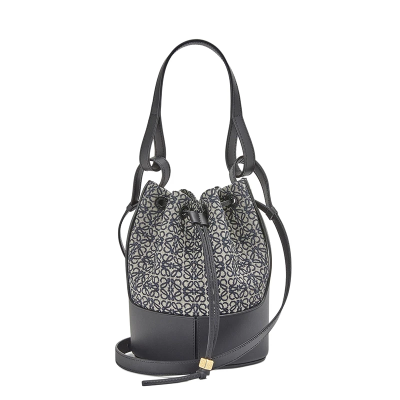 【包税】LOEWE/罗意威 22春夏新款Balloon系列 女士小号黑色海军蓝色徽标提花织物配皮抽绳水桶手提气球包0010643997 商品