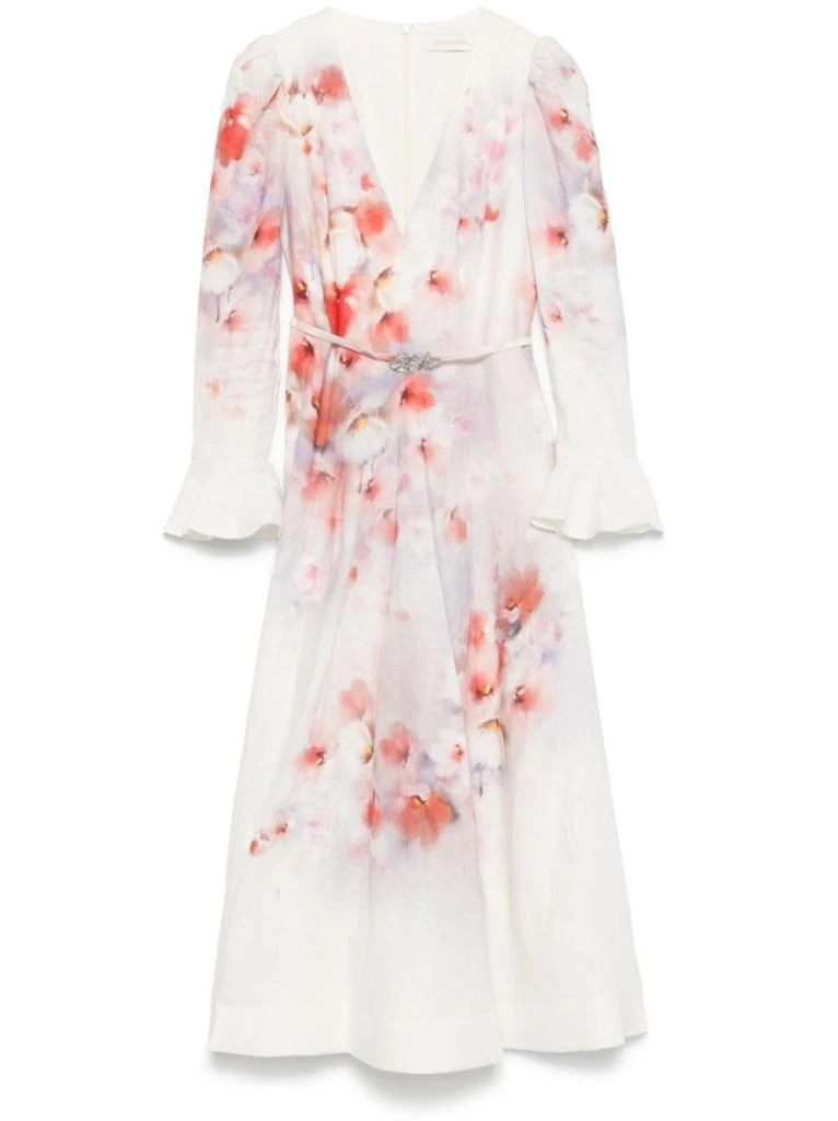 商品Zimmermann|Midi Dress With Deep V-Neckline And Flared Cuffs,价格¥7584,第1张图片