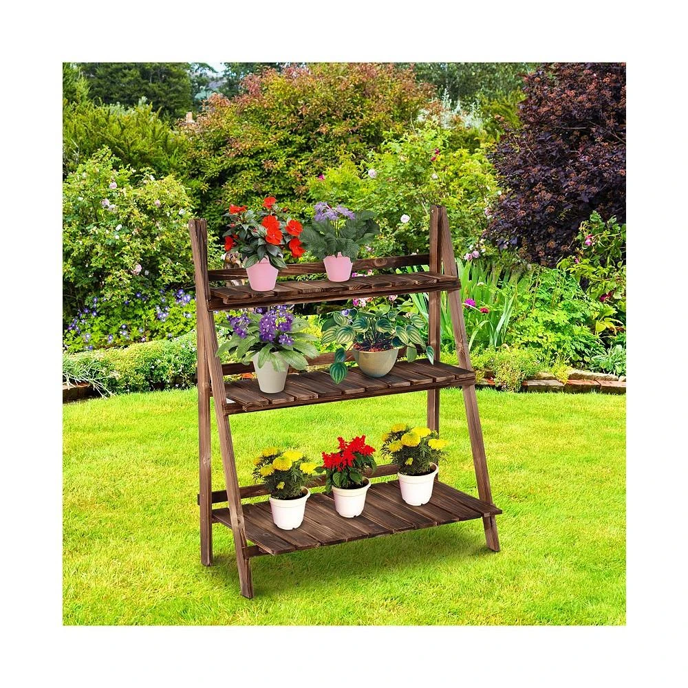商品Outsunny|3 Tier Ladder-style Wooden Flower Plant Stand Outdoor Garden Shelf,价格¥642,第3张图片详细描述