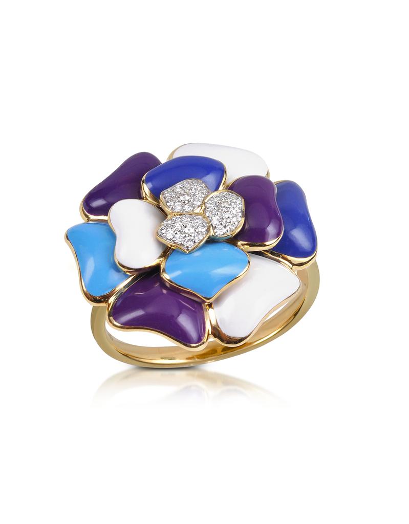 Tearose - 镶钻18K金蓝色系小花朵戒指商品第1张图片规格展示