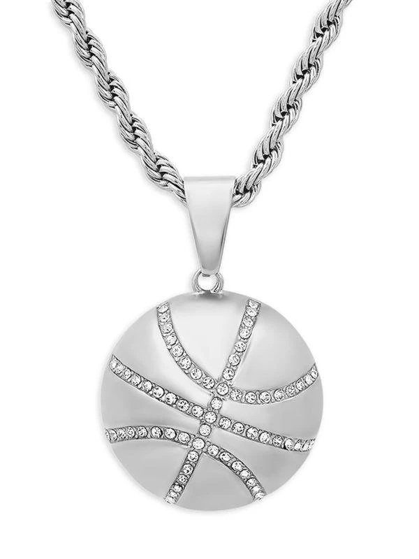 商品Anthony Jacobs|Stainless Steel & Simulated Diamond Basketball Pendant Necklace,价格¥469,第3张图片详细描述