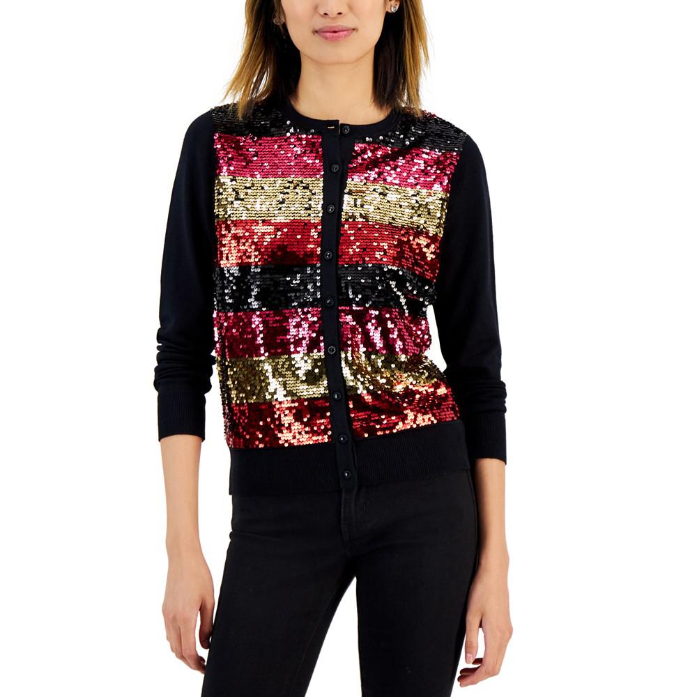 Women's Sequin Striped Cardigan, Created for Macy's商品第1张图片规格展示