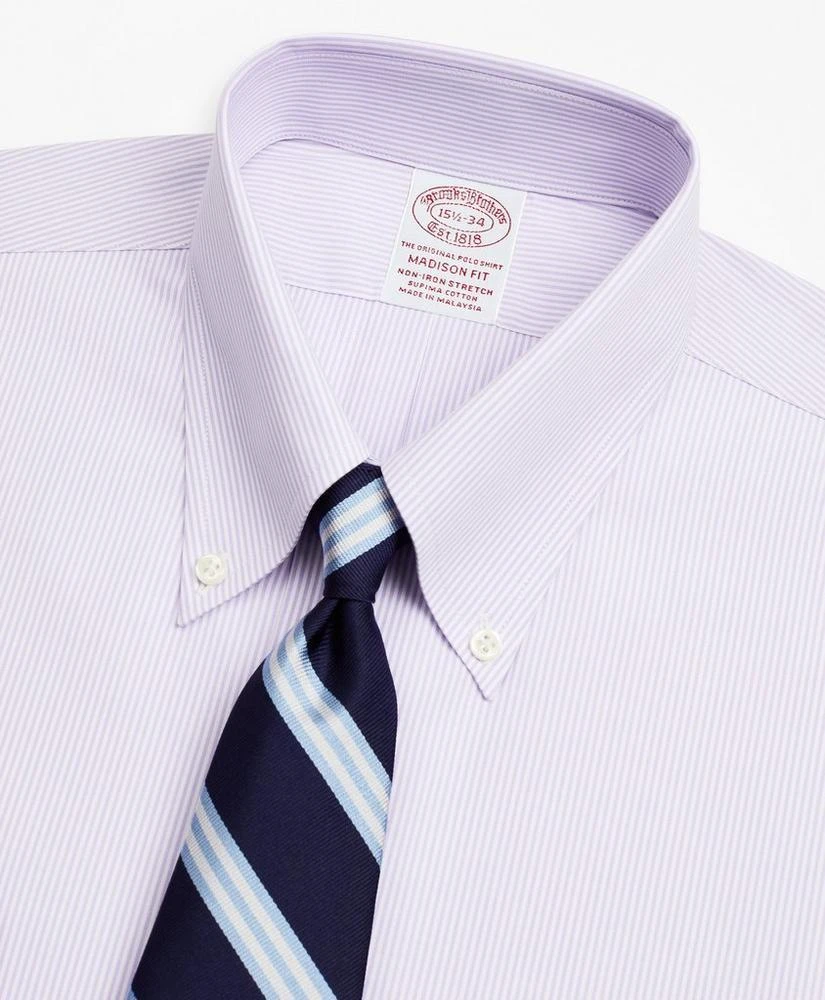 商品Brooks Brothers|Stretch Madison Relaxed-Fit Dress Shirt, Non-Iron Poplin Button-Down Collar Fine Stripe,价格¥415,第2张图片详细描述