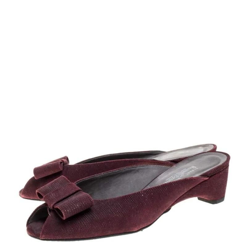商品[二手商品] Stuart Weitzman|Stuart Weitzman Burgundy Textured Suede Bow Peep Toe Slide Sandals Size 38,价格¥824,第4张图片详细描述