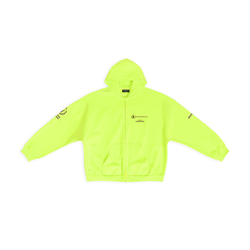 【预售3-7天】Balenciaga/巴黎世家 22年秋冬新款 WFP系列 男士荧光黄色纯棉中重抓绒宽松拉链连帽卫衣外套674719TMVL17110商品第1张图片规格展示