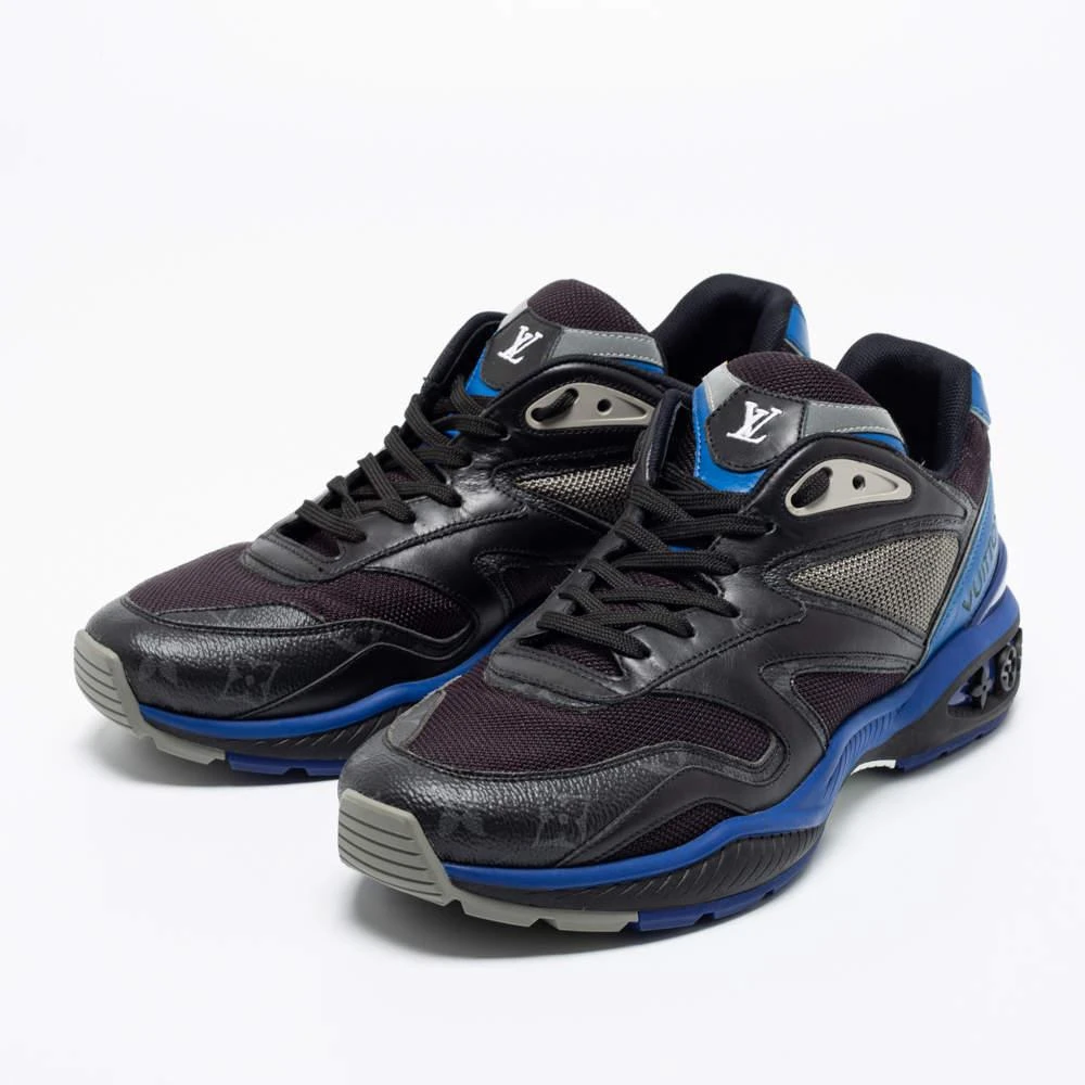 商品[二手商品] Louis Vuitton|Louis Vuitton Black/Blue Leather, Mesh and Monogram Canvas Low-Top Sneakers Size 41,价格¥4392,第2张图片详细描述