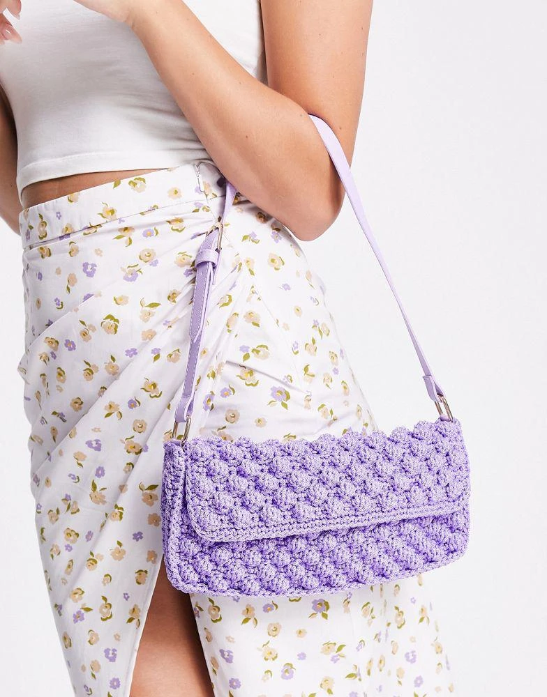 商品ASOS|ASOS DESIGN 90s shoulder bag with flap in lilac bobble knit,价格¥139,第2张图片详细描述