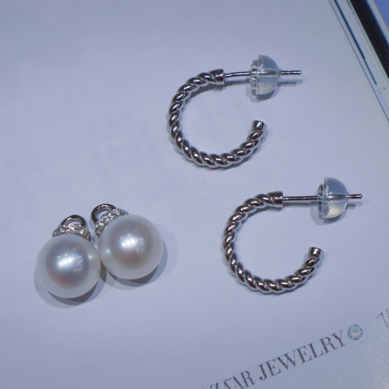 925银天然淡水珍珠akoya光泽U形可拆分耳钉(一款二戴)商品第4张图片规格展示