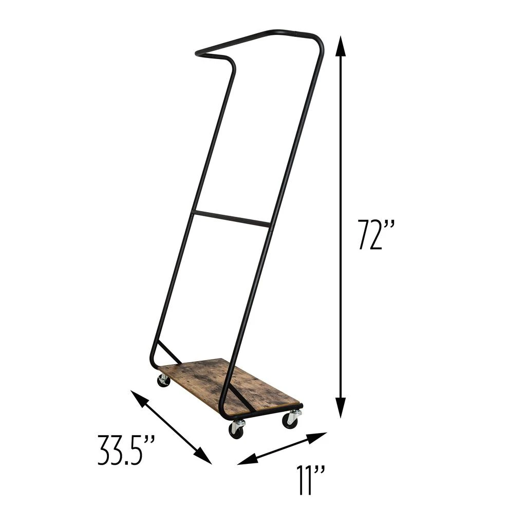 商品Honey Can Do|Honey-can-do Double Rolling Matte Black Metal Clothes Rack With Rustic Wood Shelf,价格¥1003,第1张图片
