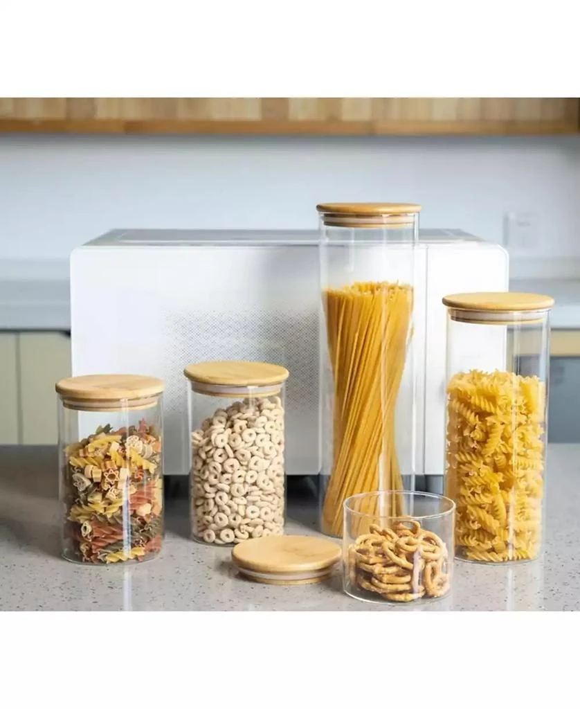 商品Genicook|5 Pc Glass Food Storage Jars, Borosilicate Glass Canister Set with Bamboo,价格¥277,第4张图片详细描述