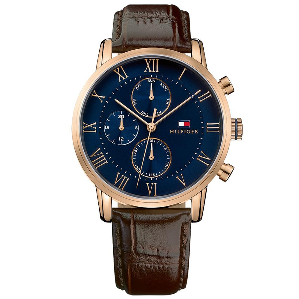 商品Tommy Hilfiger|Men's Chronograph Dark Brown Leather Strap Watch 44mm,价格¥1290,第1张图片