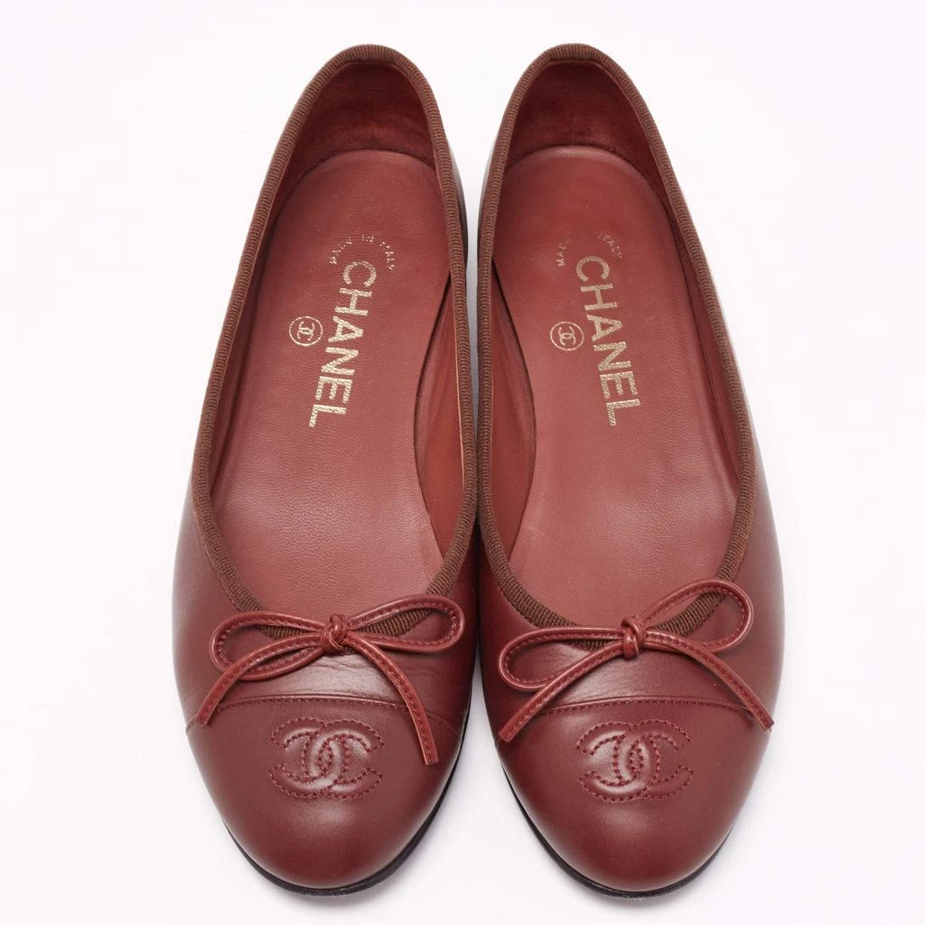 商品[二手商品] Chanel|Chanel Brown Leather CC Bow Cap Toe Ballet Flats Size 36,价格¥4429,第3张图片详细描述