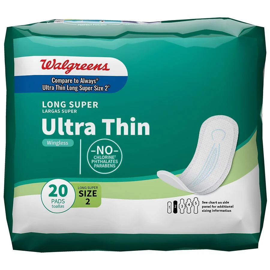 商品Walgreens|Ultra Thin Maxi Pads Wingless Unscented, Size 2 (ct 20),价格¥25,第1张图片详细描述