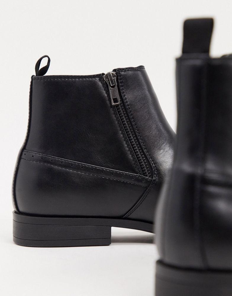 商品ASOS|ASOS DESIGN chelsea boots in black faux leather with zips,价格¥174,第4张图片详细描述