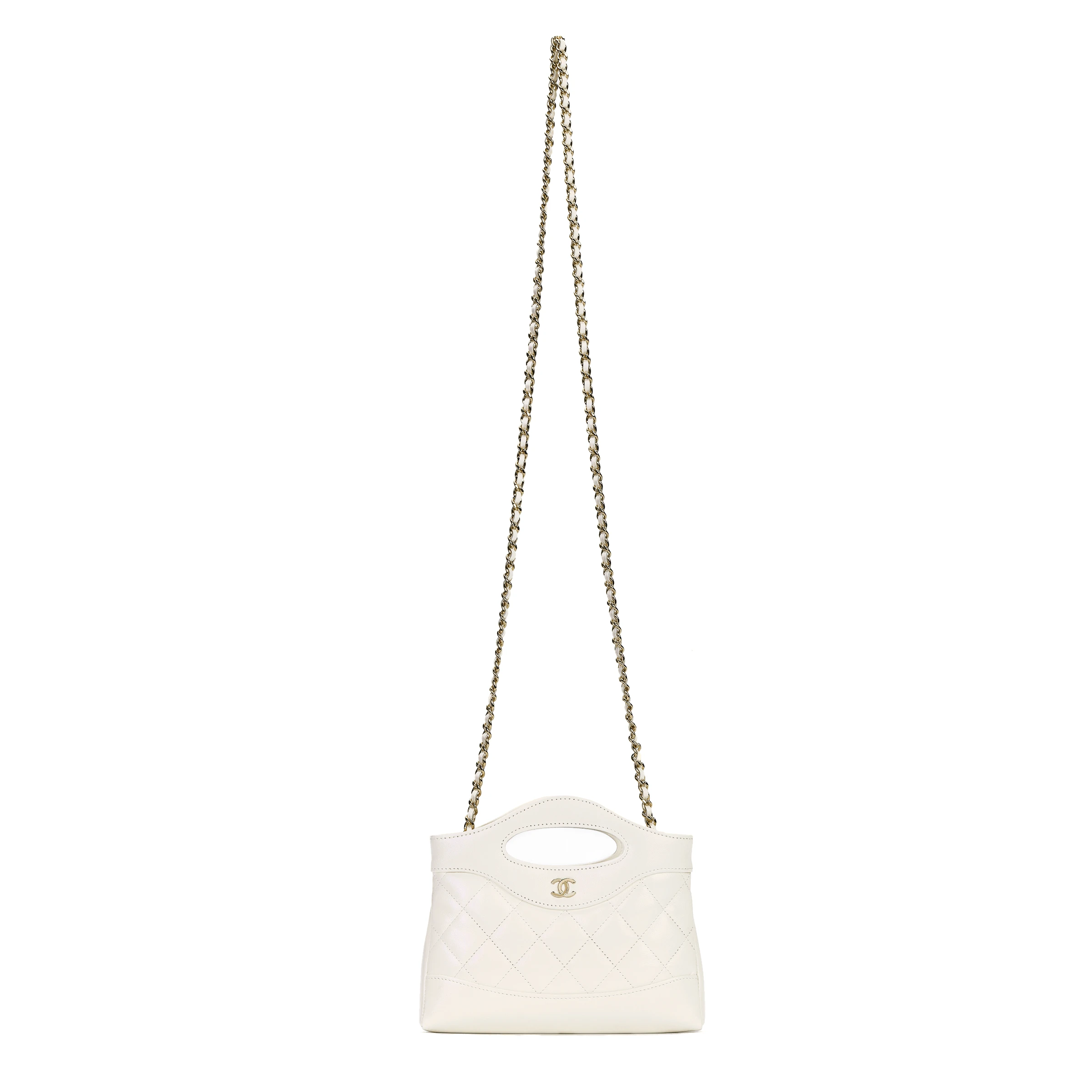 商品[国内直发] Chanel|香奈儿 31bag 24S 长形横版Nano 抛光小羊皮 链条手提单肩斜挎包 迷你 女款 白色,价格¥36634,第1张图片