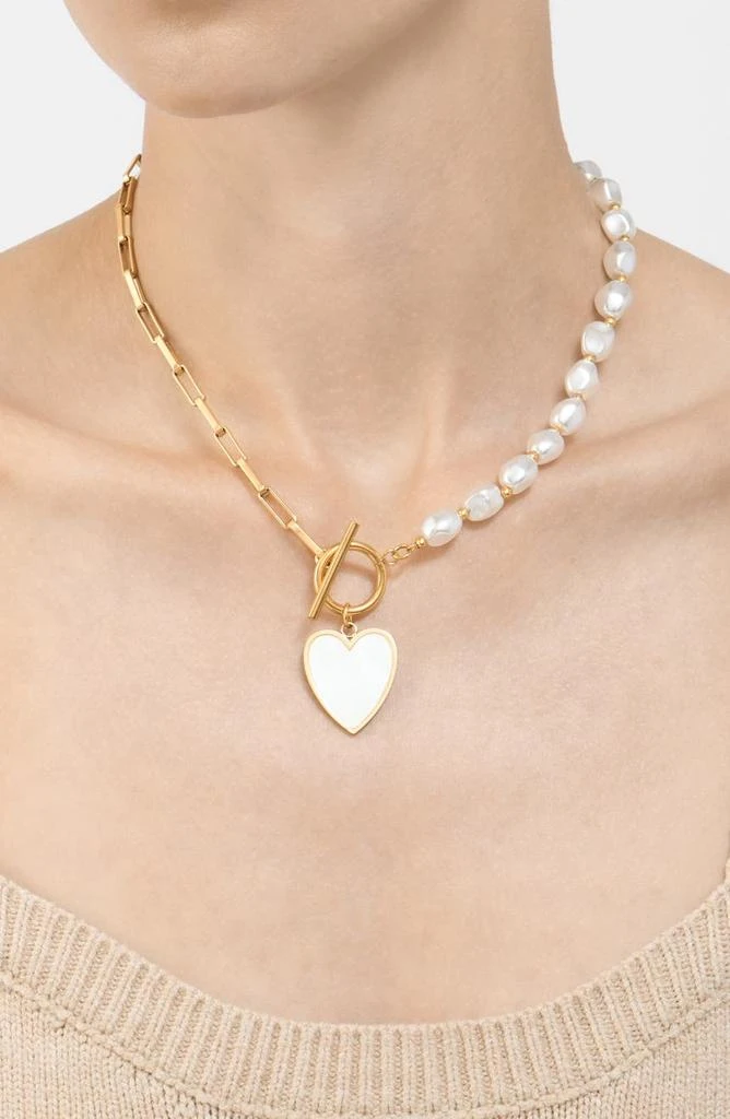 商品ADORNIA|14K Yellow Gold Plated 10mm Pearl Heart Pendant Necklace,价格¥294,第1张图片
