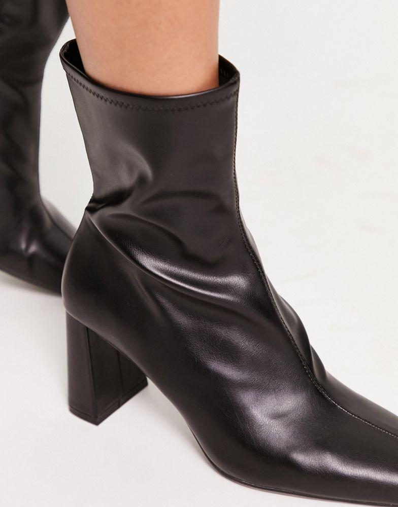 Bershka low heel sock boot in black pu商品第3张图片规格展示